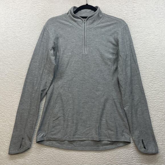 North Face Womens Medium Gray 1/4 Zip Pullover Stretch Thumb Holes Athletic Top - Picture 2 of 15